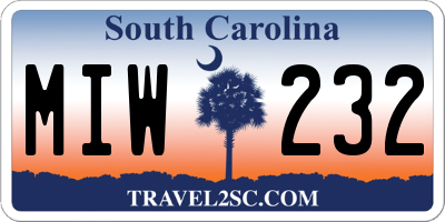 SC license plate MIW232