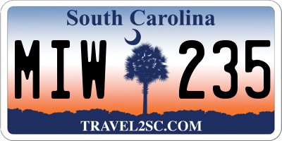 SC license plate MIW235