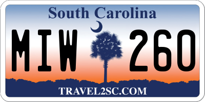 SC license plate MIW260