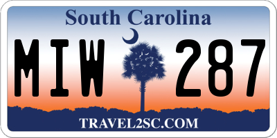 SC license plate MIW287