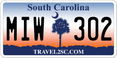 SC license plate MIW302