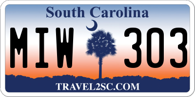 SC license plate MIW303