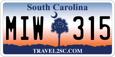SC license plate MIW315