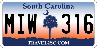 SC license plate MIW316