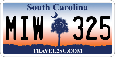 SC license plate MIW325