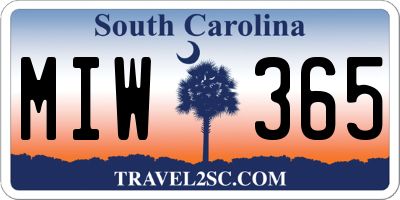 SC license plate MIW365