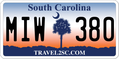 SC license plate MIW380