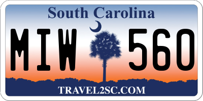 SC license plate MIW560