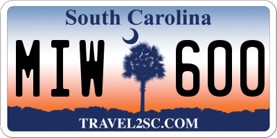 SC license plate MIW600