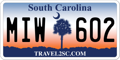 SC license plate MIW602