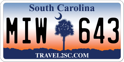 SC license plate MIW643