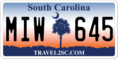 SC license plate MIW645