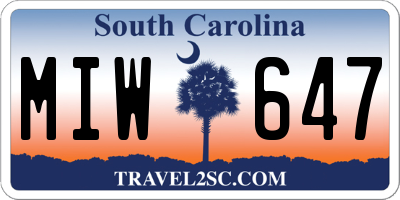 SC license plate MIW647