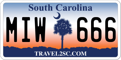 SC license plate MIW666