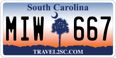 SC license plate MIW667