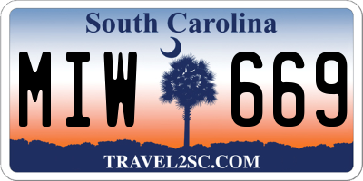 SC license plate MIW669