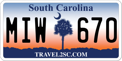 SC license plate MIW670