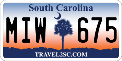 SC license plate MIW675