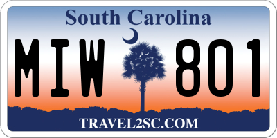 SC license plate MIW801