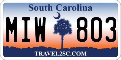 SC license plate MIW803