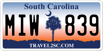 SC license plate MIW839