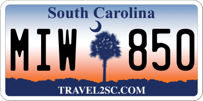 SC license plate MIW850