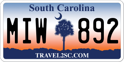 SC license plate MIW892