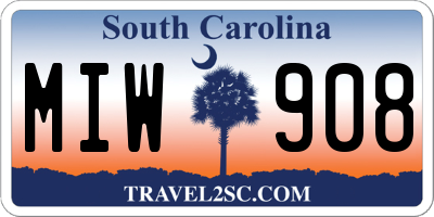 SC license plate MIW908
