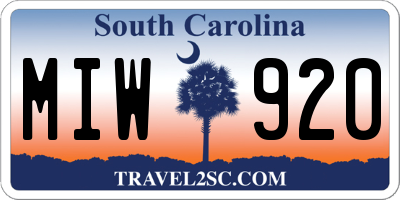 SC license plate MIW920