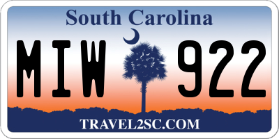 SC license plate MIW922