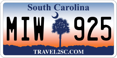 SC license plate MIW925