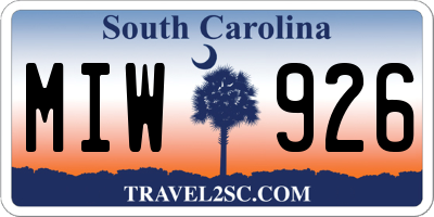SC license plate MIW926