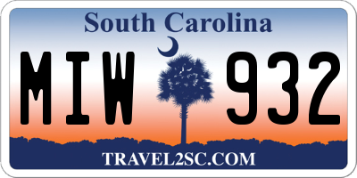 SC license plate MIW932