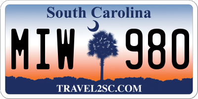 SC license plate MIW980