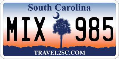 SC license plate MIX985