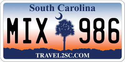 SC license plate MIX986