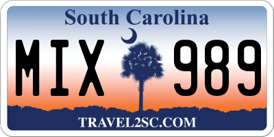 SC license plate MIX989