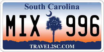 SC license plate MIX996