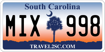 SC license plate MIX998