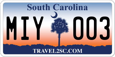 SC license plate MIY003
