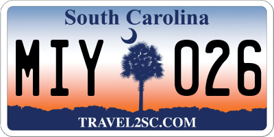 SC license plate MIY026