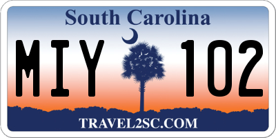 SC license plate MIY102