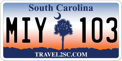 SC license plate MIY103