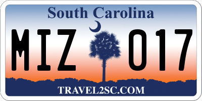 SC license plate MIZ017