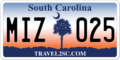 SC license plate MIZ025