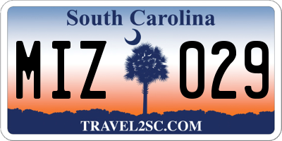 SC license plate MIZ029