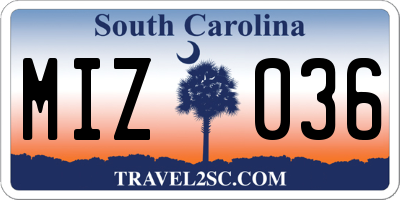 SC license plate MIZ036
