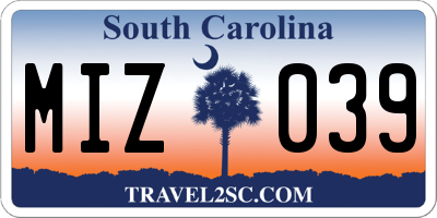 SC license plate MIZ039