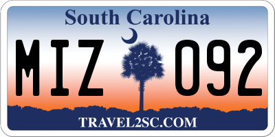 SC license plate MIZ092
