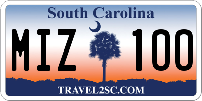 SC license plate MIZ100